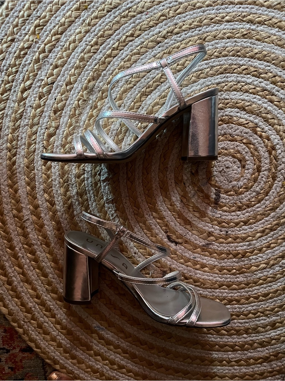 Unisa Metallic Silver Strappy Block Heel Sandals